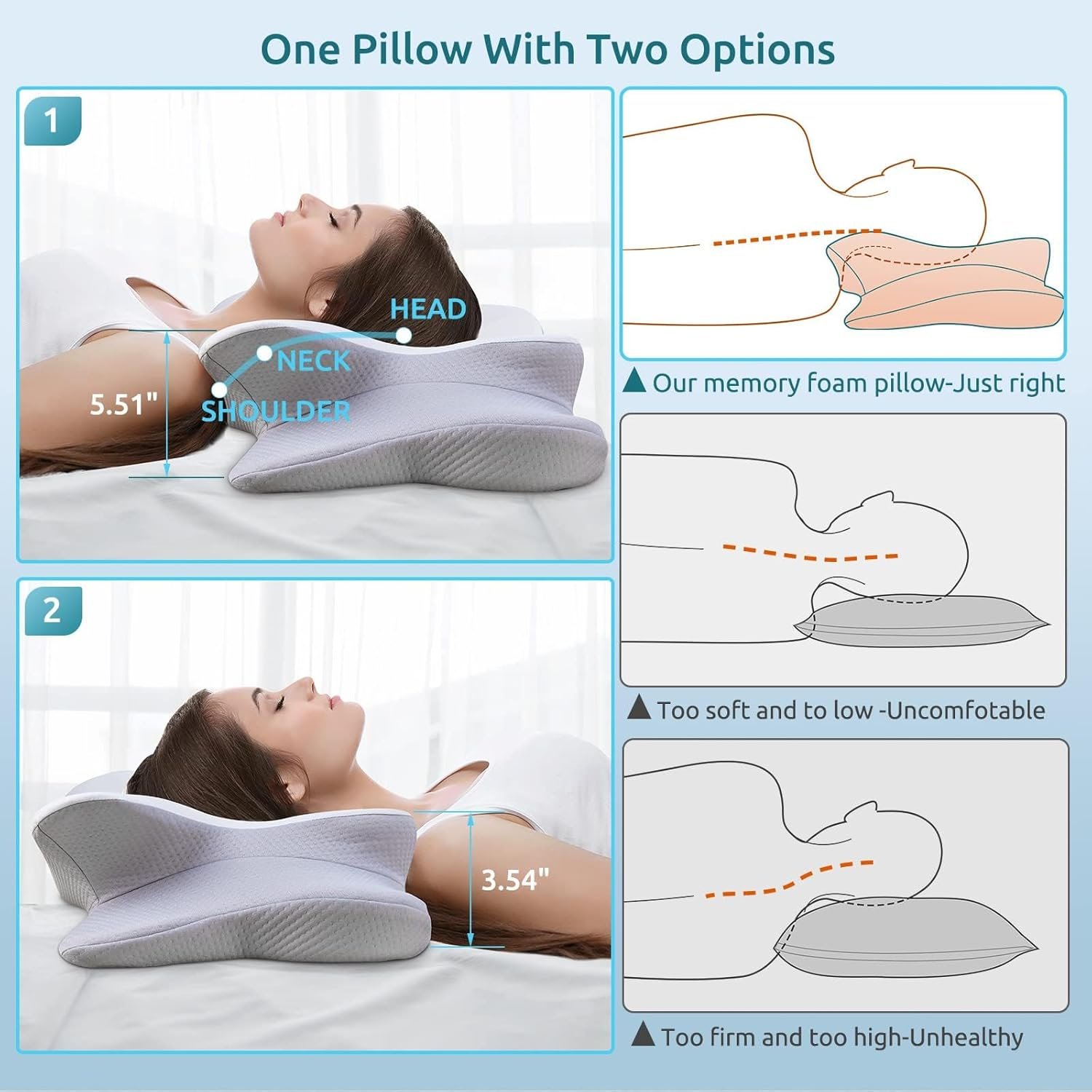 DONAMA Cervical Pillow close-up showing memory foam construction and contoured design
