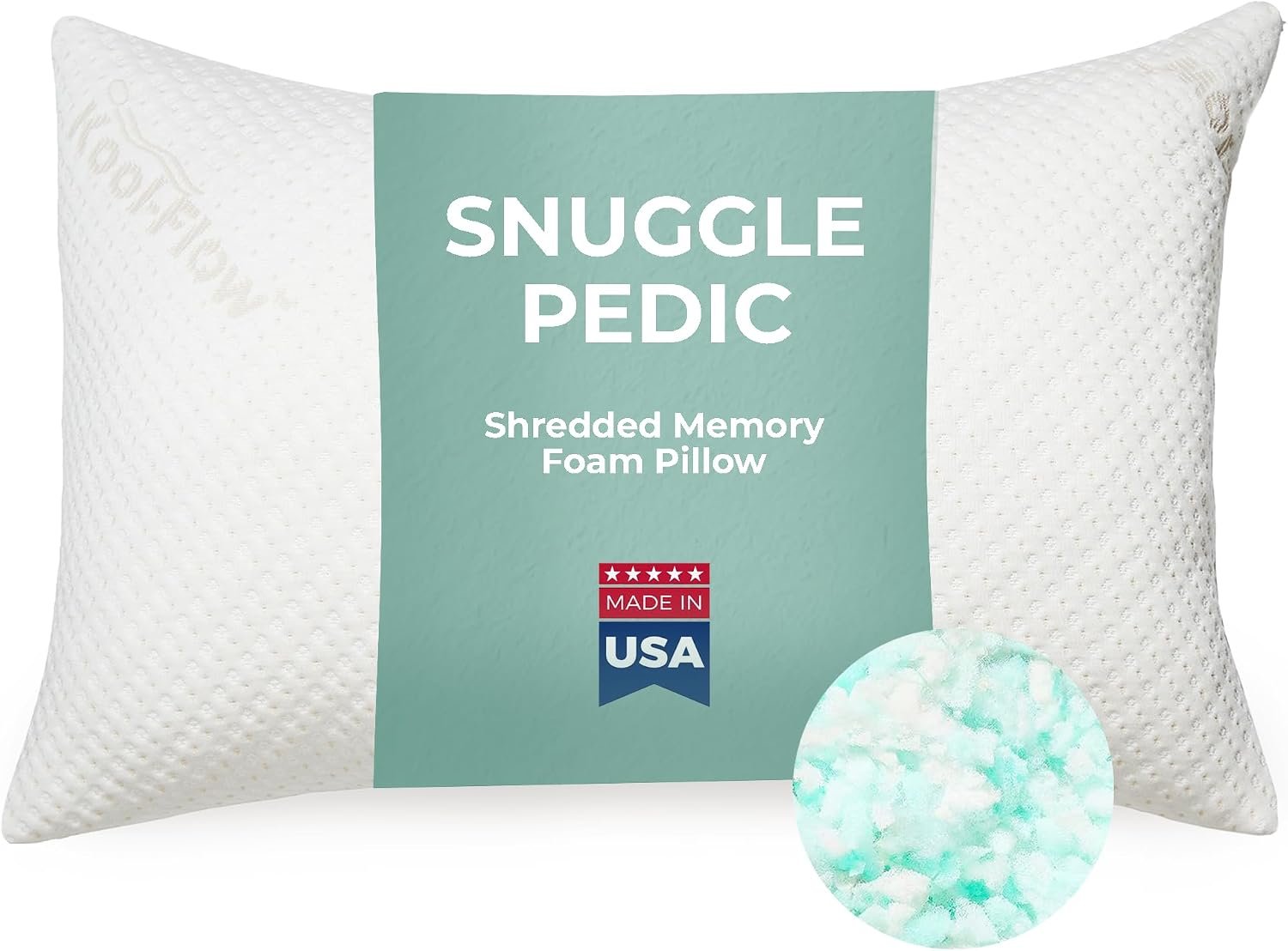 Snuggle-Pedic Ultra-Luxury Bamboo Pillow in queen size with white Kool-Flow bamboo blend cover