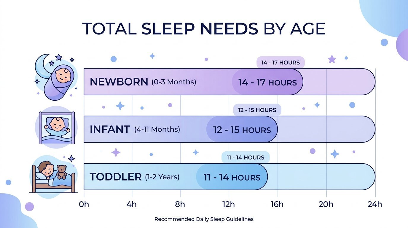 Total sleep needs chart comparing newborn, infant, and toddler sleep requirements