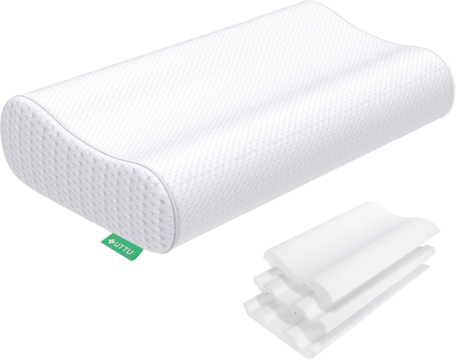 UTTU Sandwich Pillow shown from above displaying contour shape and dual-height design