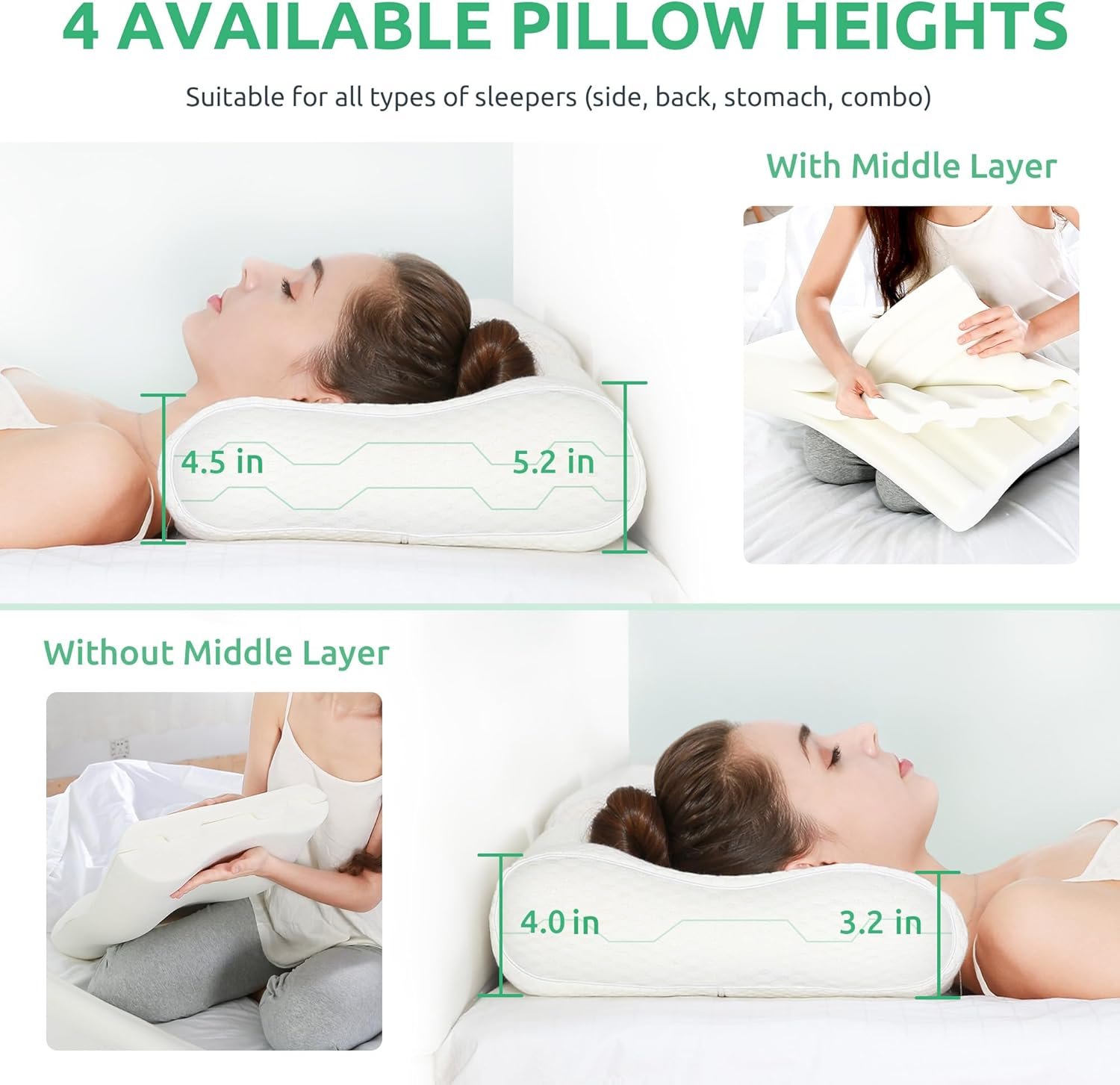 UTTU Sandwich Pillow layers separated showing the removable middle foam insert