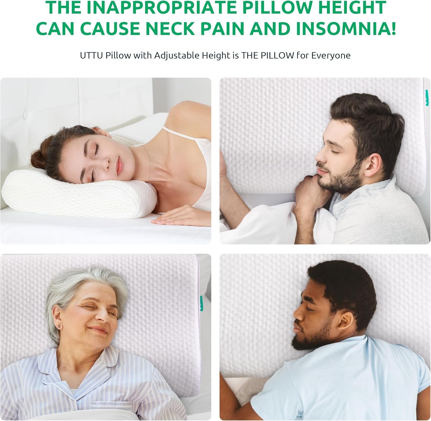 UTTU Sandwich Pillow shown in use on a bed from above demonstrating sleeping position