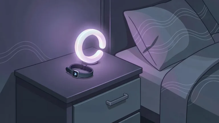 Illustration for are sleep trackers accurate: a calm night bedroom in an indigo palette