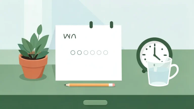 Illustration for Average Hours of Sleep: How Much Do People Actually Sleep?: a desk with a weekly planner of seven dots and a pencil