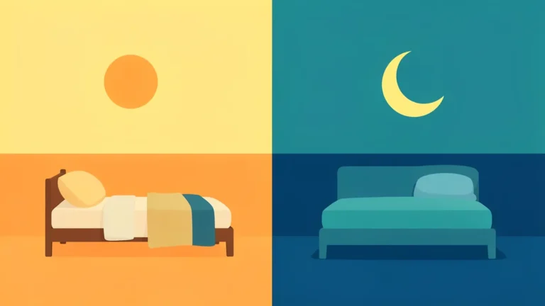 Illustration for Biphasic Sleep: Schedules, Evidence and Who It Suits: a daybed in the sun and a bed under the moon