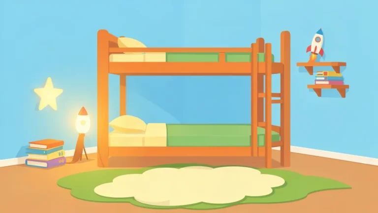 Illustration for Childrens Sleep Guide: a playful childrens bedroom with a bunk bed