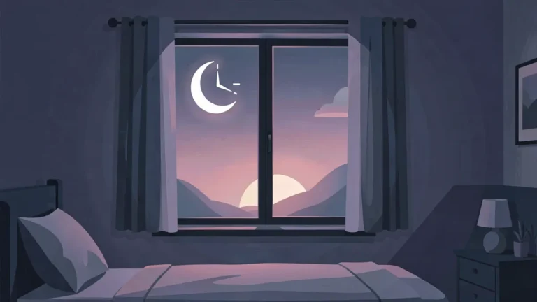Illustration for Circadian Rhythm Explained: How Your Body Clock Works: a calm night bedroom scene in an indigo palette