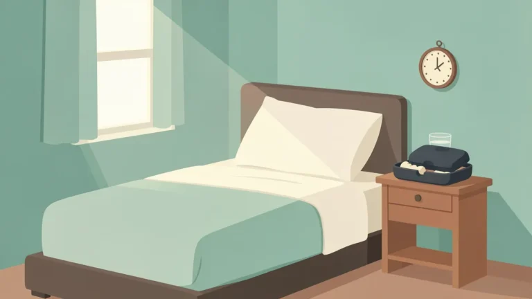 Illustration for Alternatives to CPAP: Options for Sleep Apnea Without a Mask: a bed with a wedge pillow and a small case on a side table