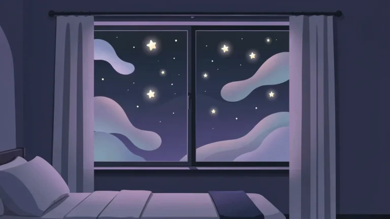 Illustration for Dreams Explained: Why We Dream, Dream Recall And Nightmares: a calm night bedroom scene in an indigo palette