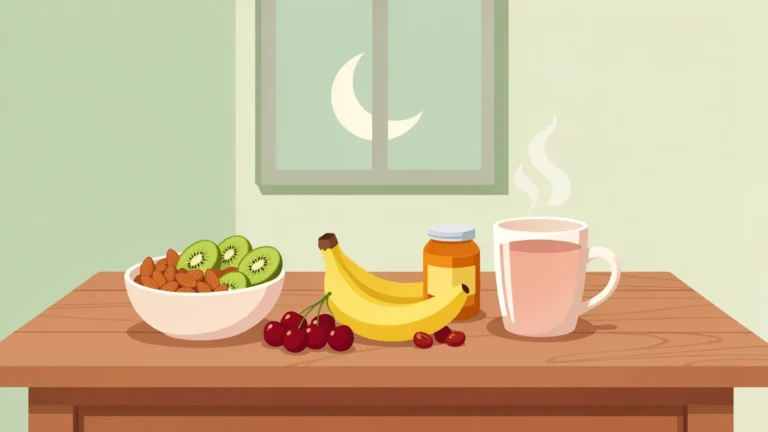 Illustration for Foods That Help You Sleep: What To Eat and Avoid: sleep-friendly foods and tea on a kitchen table
