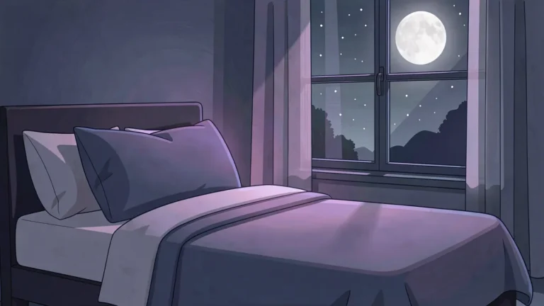 Illustration for how often to replace pillow: a calm night bedroom in an indigo palette