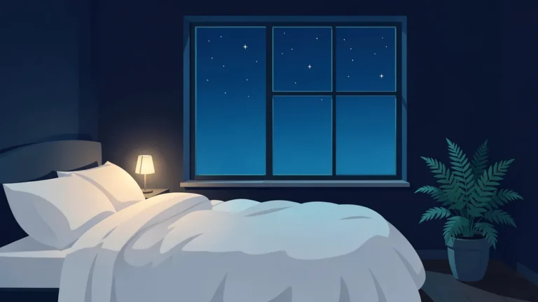 Illustration for How to Get More Deep Sleep: What Actually Works: a cool dark bedroom under a deep blue night sky