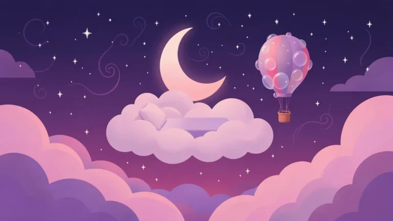 Illustration for How to Get More REM Sleep: What Helps and What Hurts: a dreamy violet night sky with a crescent moon and clouds