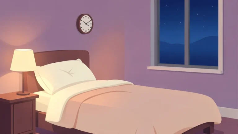 Illustration for Hypnic Jerks: Why You Twitch or Jerk as You Fall Asleep: a rumpled bed with a low lamp at dusk
