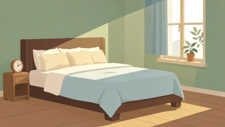 Illustration for Is 7 Hours of Sleep Enough? What Adults Should Know: a neat bedroom with a row of pillows and a sunbeam