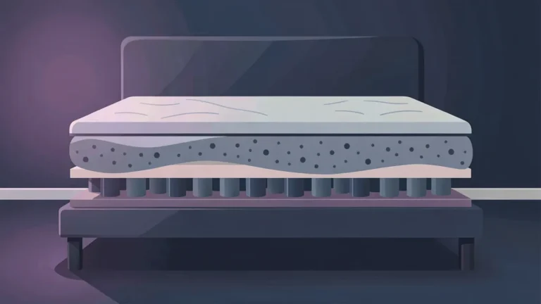 Illustration for mattress types explained: a calm night bedroom in an indigo palette