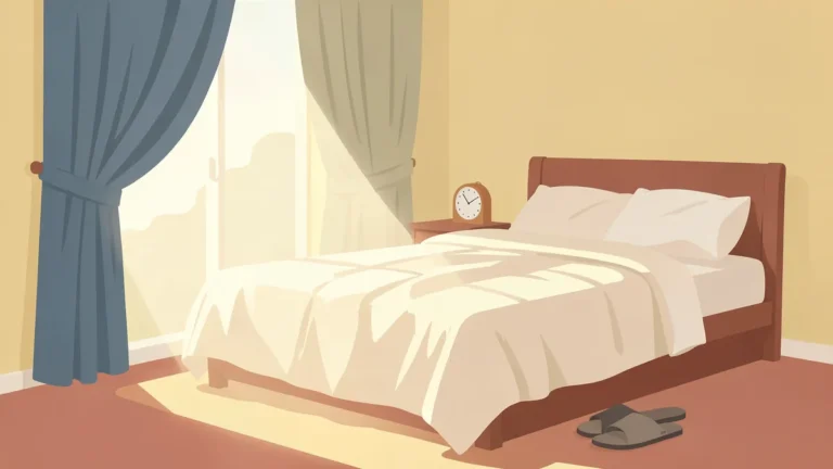 Illustration for How Much Sleep Is Too Much? Oversleeping Explained: a late-morning bedroom with rumpled sheets and a beam of light