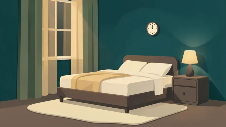 Illustration for REM Sleep Behavior Disorder (RBD): Symptoms, Causes and Safety: a safe bedroom with a floor-level bed, padded rug and rounded furniture