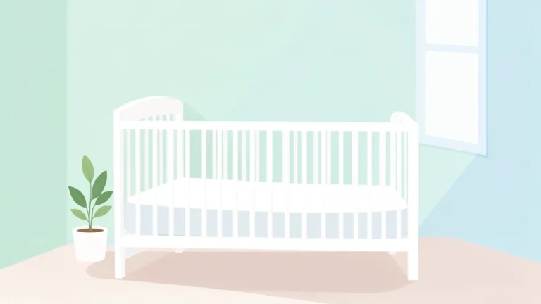 Illustration for Safe Sleep for Babies: a bare safe crib in a bright nursery