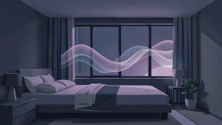 Illustration for Sleep Apnea Guide: Symptoms, Tests And Treatment: a calm night bedroom scene in an indigo palette