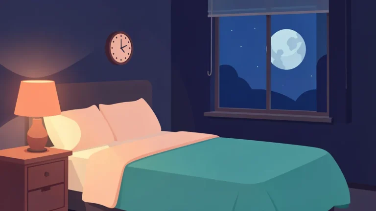 Illustration for What Causes Sleep Apnea? Risk Factors You Can and Cannot Change: a quiet moonlit bedroom with two pillows and a low lamp