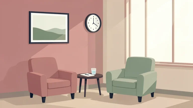 Illustration for When to See a Sleep Specialist: Signs, Visits and What to Bring: a calm clinic corner with armchairs, notebook and morning light