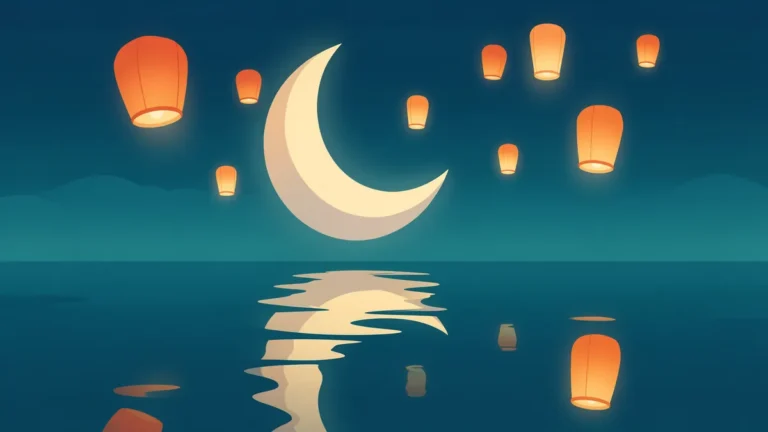 Illustration for What Is REM Sleep? What Happens and Why It Matters: dream lanterns floating over a moonlit ocean