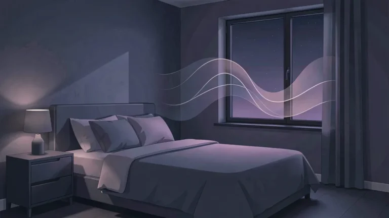 Illustration for Is The STOP-Bang Questionnaire Accurate? What Your Score Means: a calm night bedroom scene in an indigo palette