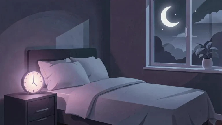 Illustration for Why Can’t I Fall Asleep? 10 Common Reasons And What Actually Helps: a calm night bedroom scene in an indigo palette